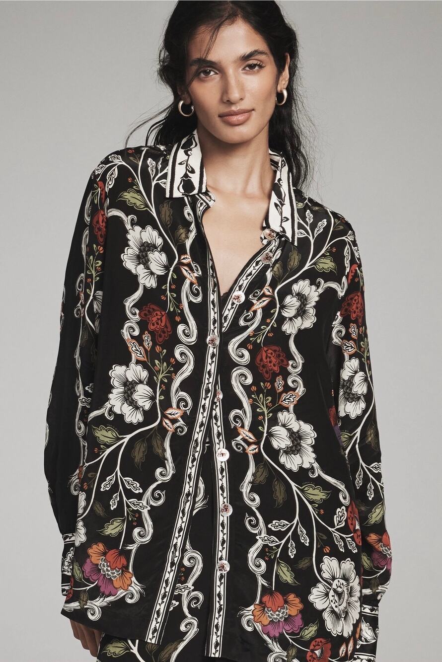 NWT Anthropologie Farm Rio Rococo Rocco Flowers Long Sleeve Button Down Shirt S